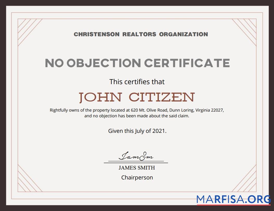 Blank USA No Objection cert download for verification